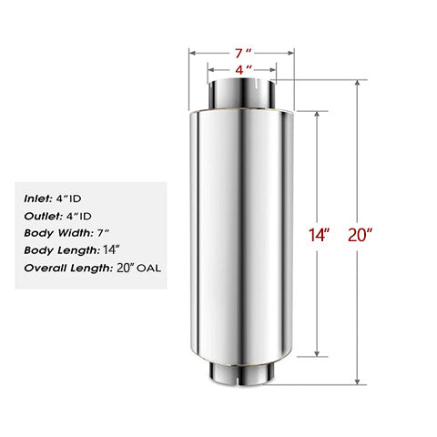 4" Stainless Steel Muffler 20" Overall Length for Diesel Exhaust Generic